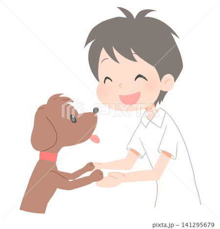 楽しそうに笑う犬と人間のイラスト 楽しそうに笑う犬と人間のイラスト 141295679
