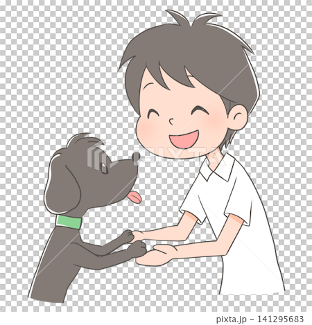 An illustration of a dog and a human laughing happily. An illustration of a dog and a human laughing happily. 141295683