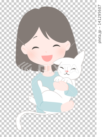 嬉しそうに猫を抱っこする女性のイラスト 嬉しそうに猫を抱っこする女性のイラスト 141295687