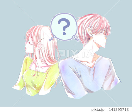 お互いに疑問を持つ男女 はてなマーク お互いに疑問を持つ男女 はてなマーク 141295718