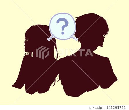 お互いに疑問を持つ男女 はてなマーク シルエット お互いに疑問を持つ男女 はてなマーク シルエット 141295721