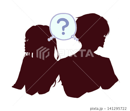 お互いに疑問を持つ男女 はてなマーク シルエット お互いに疑問を持つ男女 はてなマーク シルエット 141295722