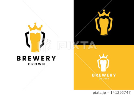Beer Mug Crown Logo with Foam for Brewery Brand Identity Beer Mug Crown Logo with Foam for Brewery Brand Identity 141295747