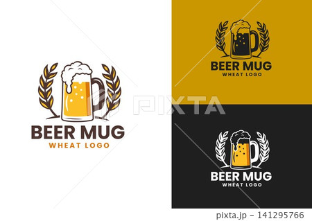 Beer Mug with Wheat Minimalist Brewery Logo Vector for Craft Beer Branding Beer Mug with Wheat Minimalist Brewery Logo Vector for Craft Beer Branding 141295766