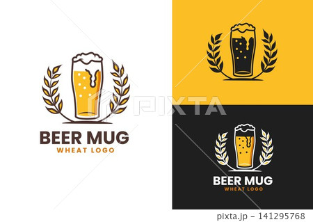 Minimalist Beer Pint Glass with Wheat Brewery Logo Vector Design Minimalist Beer Pint Glass with Wheat Brewery Logo Vector Design 141295768