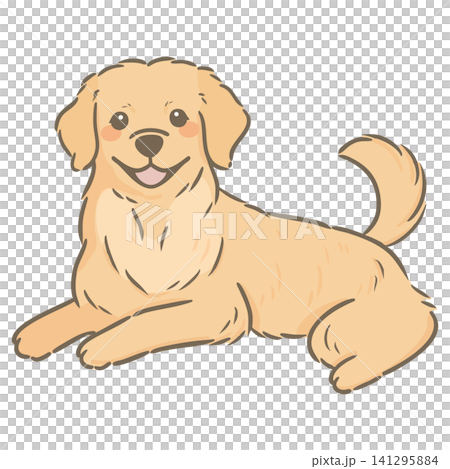一幅簡單可愛的手繪插圖,描繪了一隻坐著的金毛犬。 一幅簡單可愛的手繪插圖,描繪了一隻坐著的金毛犬。 141295884