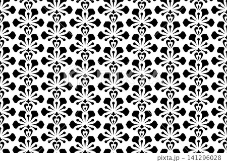 Flower geometric pattern. Seamless vector background. White and black ornament. Ornament for fabric, wallpaper, packaging. Decorative print. Flower geometric pattern. Seamless vector background. White and black ornament. Ornament for fabric, wallpaper, packaging. Decorative print. 141296028