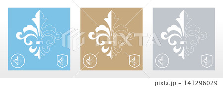 Colored of royal lilies . Heraldic sign, logo, design element, decoration. Graphic vector pattern Colored of royal lilies . Heraldic sign, logo, design element, decoration. Graphic vector pattern 141296029