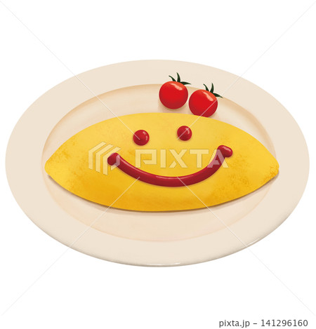 ケチャップでスマイルが描かれたオムライス ケチャップでスマイルが描かれたオムライス 141296160