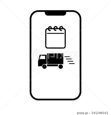 スマホ画面の配送予約カレンダーとトラックアイコンイラスト 141296541