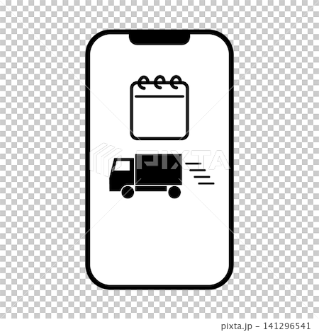 スマホ画面の配送予約カレンダーとトラックアイコンイラスト 141296541