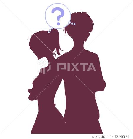 お互いに疑問を持つ男女 はてなマーク シルエット お互いに疑問を持つ男女 はてなマーク シルエット 141296571