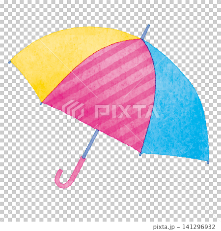 色彩鮮豔的雨傘插畫,帶有水彩質感。簡潔可愛的雨天素材。 色彩鮮豔的雨傘插畫,帶有水彩質感。簡潔可愛的雨天素材。 141296932
