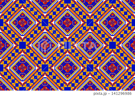 Geometric ethnic Navajo pattern. Aztec Boho geometric pattern. Native American Southwestern style. Fabric design for clothing, textile, wrapping, background, wallpaper, carpet, embroidery, print 141296986