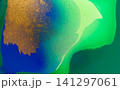 Abstract Green Flow and Golden Glitter Original Hand Drawn Artwork Illustration Made with Ink on Paper. 141297061