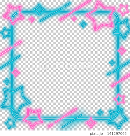 Pop art frame background with neon stars, light blue and pink, square, 1:1 aspect ratio. Pop art frame background with neon stars, light blue and pink, square, 1:1 aspect ratio. 141297063