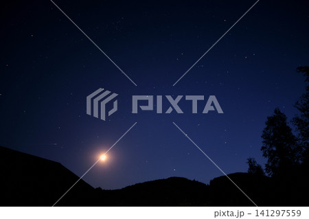 Night Sky with Moon and Bootid Meteor 141297559