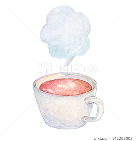 水彩で描いた温かいコーヒー 湯気 水彩で描いた温かいコーヒー 湯気 141298002