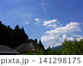 夏空の下の茅葺き屋根の民家 141298175