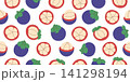 Seamless pattern whole mangosteen and fruits in cross and longitudinal sections. Seamless background with tropical fruit mangosteen. Repeating pattern of mangosteen halves 141298194