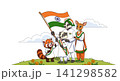 インド国旗を持つかわいい動物キャラクターのイラスト 141298582