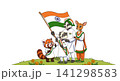 インドの民族衣装を着た動物のファミリーと国旗のイラスト 141298583