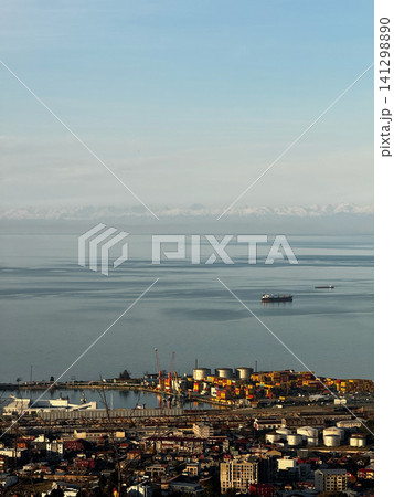 Batumi port with colorful containers and calm Black Sea waters Batumi port with colorful containers and calm Black Sea waters 141298890
