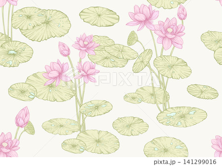 Lotus seamless floral pattern 141299016
