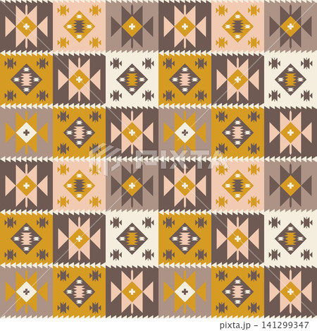 Southwestern Geometric Tile Seamless Pattern with Decorative Diamond Motifs in Earth Tone Colors Southwestern Geometric Tile Seamless Pattern with Decorative Diamond Motifs in Earth Tone Colors 141299347