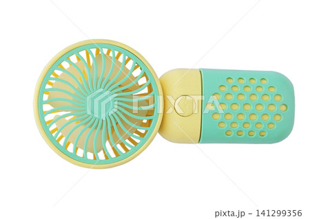Hand fan isolated on white background. Folding hand ventilator. Portable accessory. Life support. Travel device. 141299356