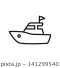 Minimalist outline boat vector icon with flag on white background 141299540