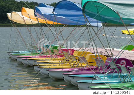 catamarans lined up in a row catamarans lined up in a row 141299545