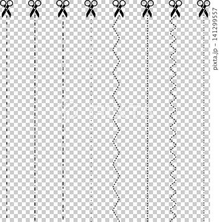 Scissors cutting practice worksheet template with dash and wavy lines for kids handwriting development 141299557