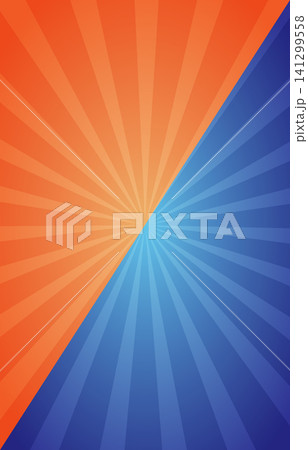 Abstract orange and blue sunburst background mockup template with dual color radial rays 141299558