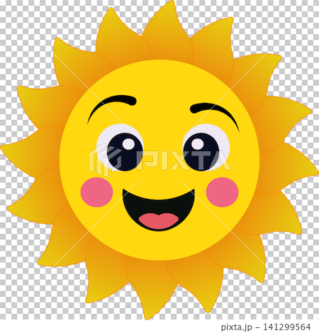 Cute cartoon smiling sun character with bright warm rays Cute cartoon smiling sun character with bright warm rays 141299564