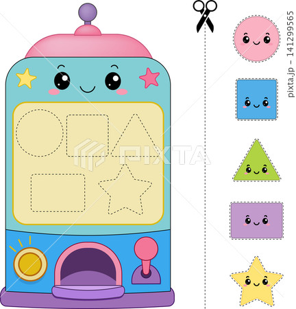Educational geometric shapes cutting game worksheet template for kids development Educational geometric shapes cutting game worksheet template for kids development 141299565