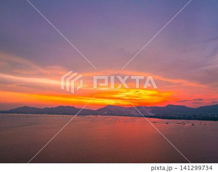 Aerial Sunset Over Chalong Bay in Phuket Thailand Aerial Sunset Over Chalong Bay in Phuket Thailand 141299734