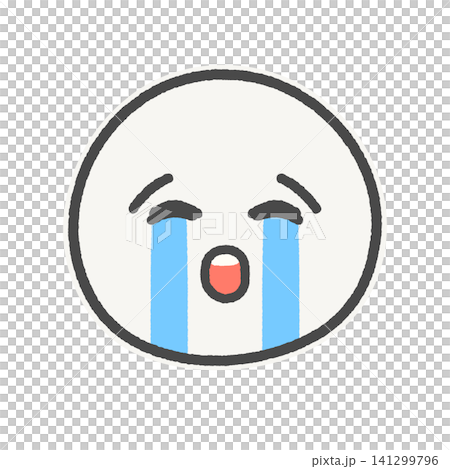 A hand-drawn emoji of a crying face with tears streaming down like a waterfall - an illustration with a white border depicting crying, crying tears of joy, or an expression of deep emotion. A hand-drawn emoji of a crying face with tears streaming down like a waterfall - an illustration with a white border depicting crying, crying tears of joy, or an expression of deep emotion. 141299796