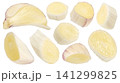 Garlic clove slices isolated on white background with clipping path for packaging commercial food design 141299825
