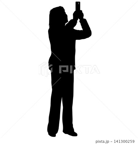Black silhouette of a woman taking a photo with a smartphone isolated on a white background, standing and using a mobile phone camera Black silhouette of a woman taking a photo with a smartphone isolated on a white background, standing and using a mobile phone camera 141300259