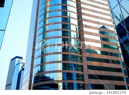 Skyscrapers tower. Facade office buildings. High-rise bank building. Hong Kong Business Distric 141301179