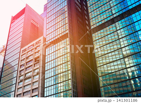 Skyscrapers tower. Facade office buildings. High-rise bank building. Hong Kong Business District. Skyscrapers tower. Facade office buildings. High-rise bank building. Hong Kong Business District. 141301186