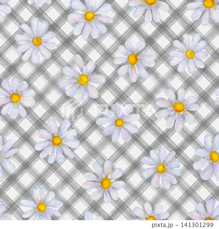 Watercolor daisy chamomile flowers. Beautiful floral seamless pattern Watercolor daisy chamomile flowers. Beautiful floral seamless pattern 141301299