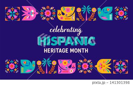 National Hispanic heritage month celebration banner frame background. Colorful vector illustration 141301398