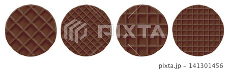 Waffle round pancake of international brunch icon, christmas cacao cream cookie. Cracker crepe biscuit and circle stroopwafel wafer, emoji croffle pattern. Graham chocolate dutch waffel 3d texture Waffle round pancake of international brunch icon, christmas cacao cream cookie. Cracker crepe biscuit and circle stroopwafel wafer, emoji croffle pattern. Graham chocolate dutch waffel 3d texture 141301456