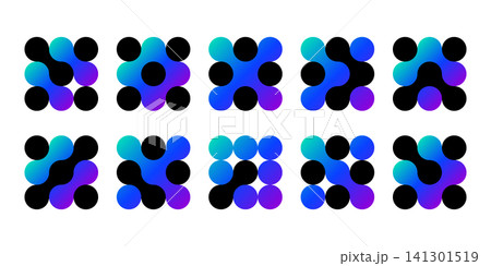 Atom dots connected in molecule structure pattern. Abstract circle shapes, collagen liquid drops. Medical tech metaball cells. Wavy merge fluid arrow, laboratory symbol. Dividing blob circuit cross Atom dots connected in molecule structure pattern. Abstract circle shapes, collagen liquid drops. Medical tech metaball cells. Wavy merge fluid arrow, laboratory symbol. Dividing blob circuit cross 141301519