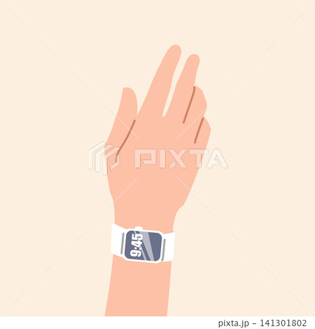 Smart watch on hand wrist digital clock vector 141301802