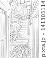 細い路地の階段線画 細い路地の階段線画 141303114