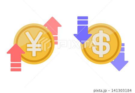 円高ドル安を示すイラスト素材 円高ドル安を示すイラスト素材 141303184
