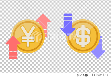 円高ドル安を示すイラスト素材 円高ドル安を示すイラスト素材 141303184